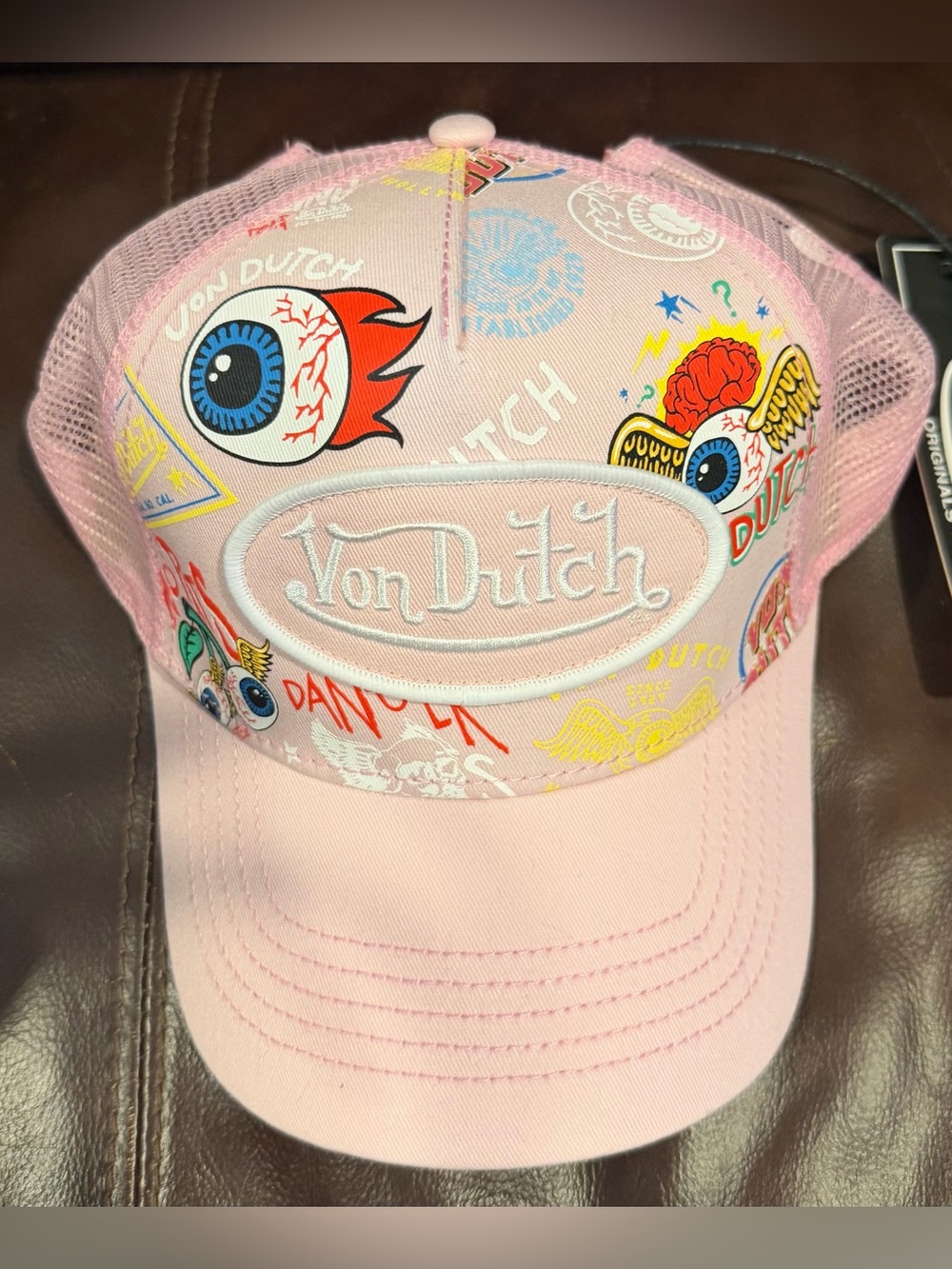 Von Dutch Pink SnapbackTrucker Hat Graffiti Eyeball Print NWT